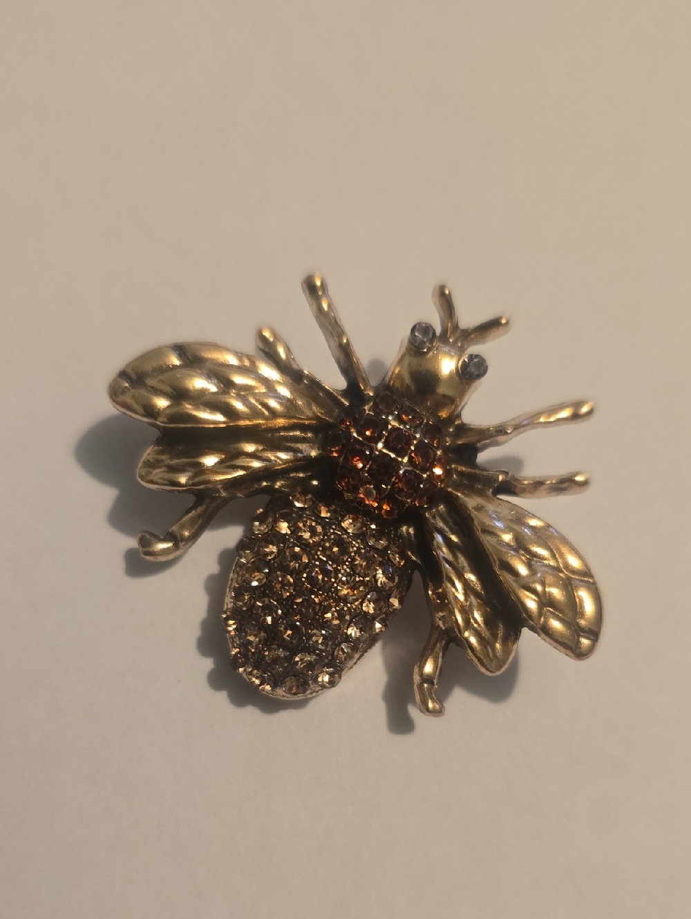 Gold Accent Bee Brooch with Amber Crystals
